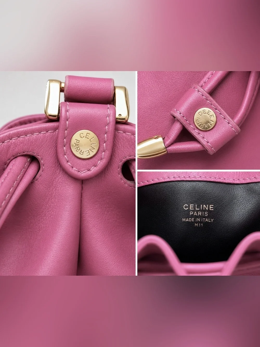 Celine Magenta Drawstring Bucket Crossbody Bag